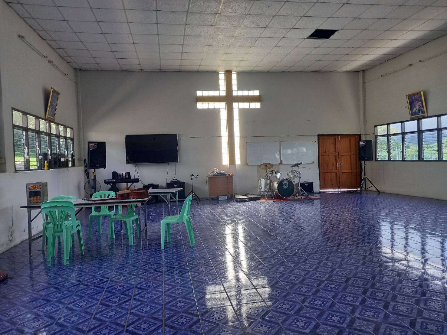 Meeting room, praying, worshiping, doing homework