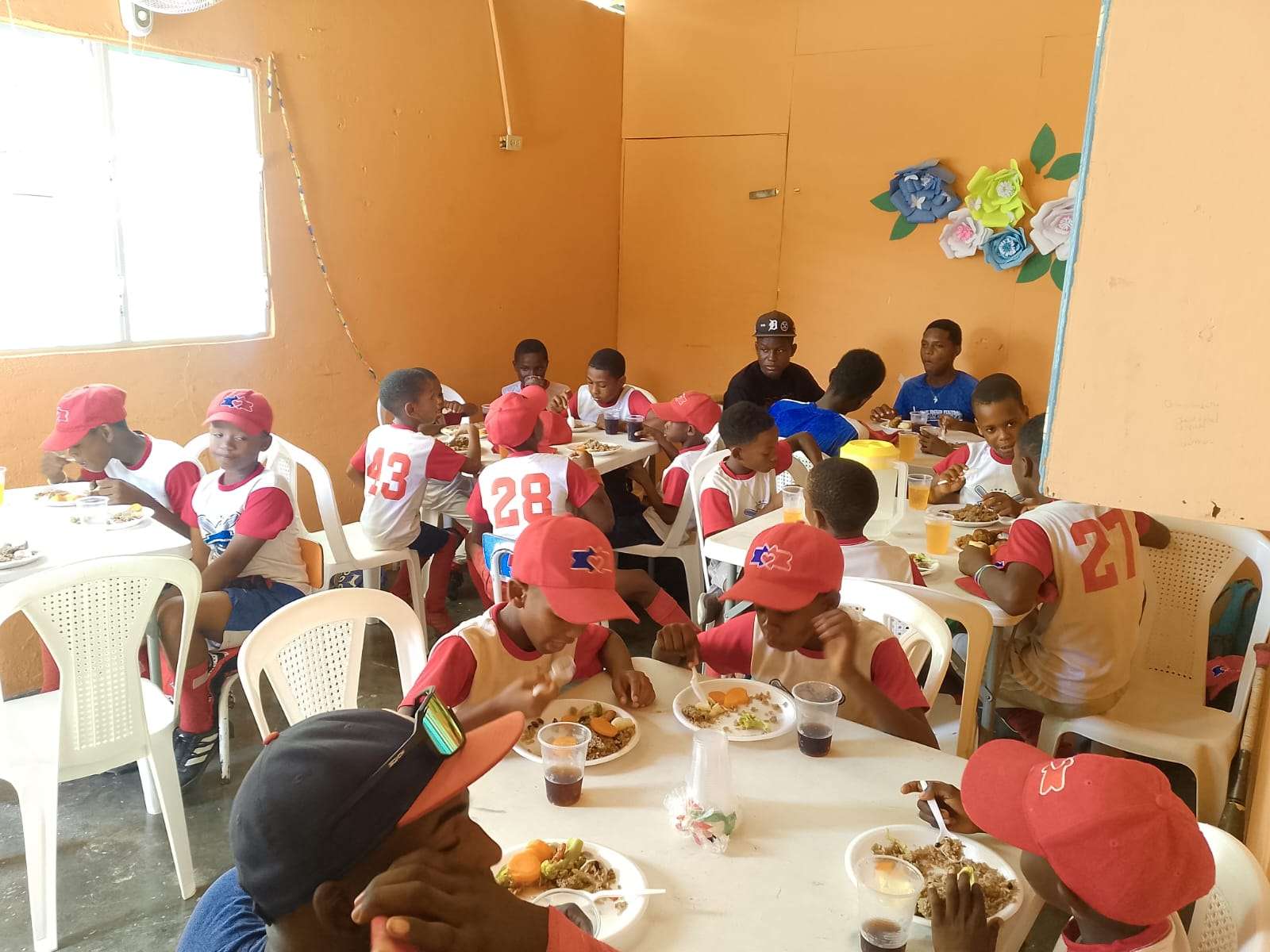 Children having a snack in the church.