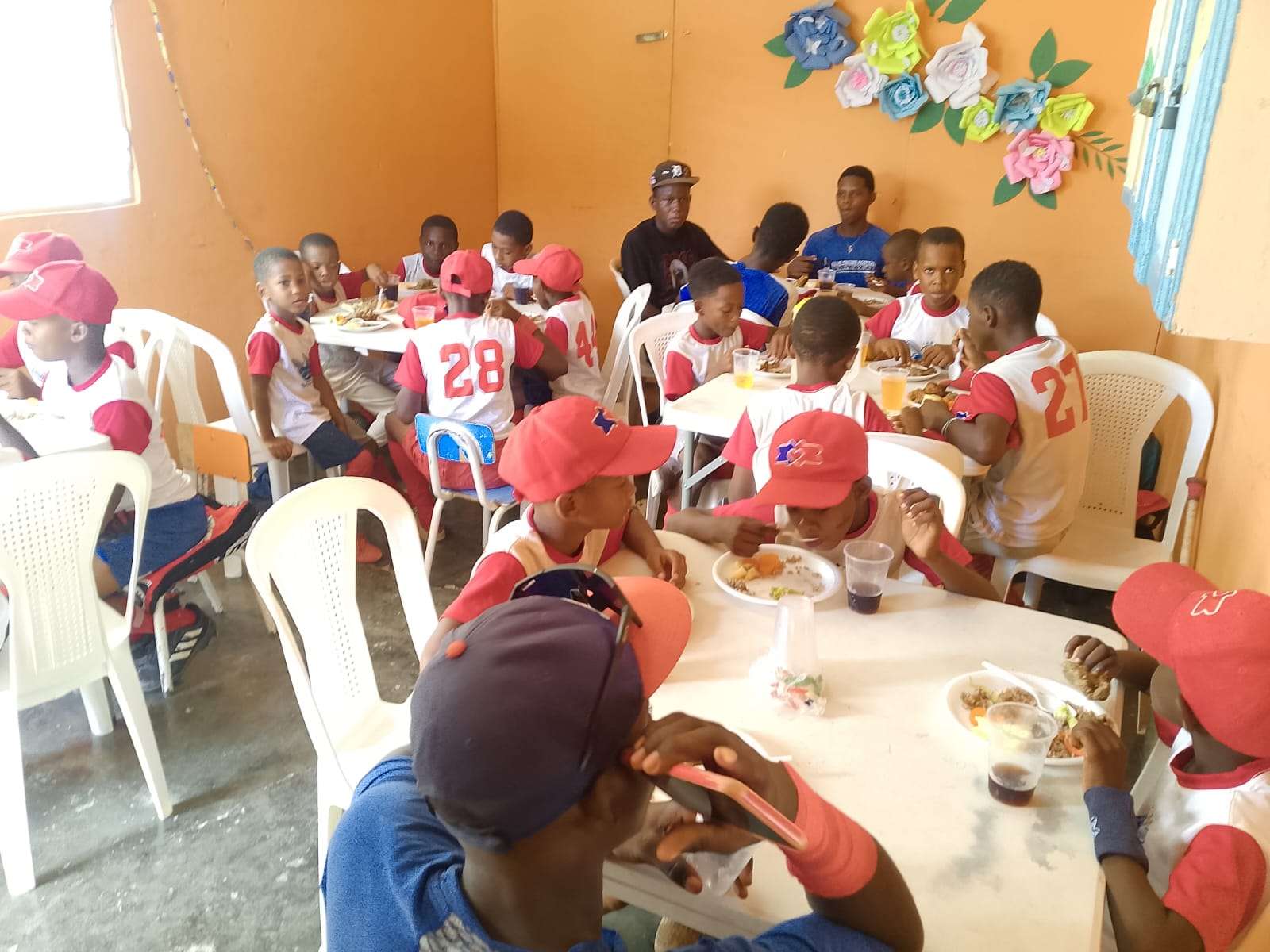 Children having a snack in the church.