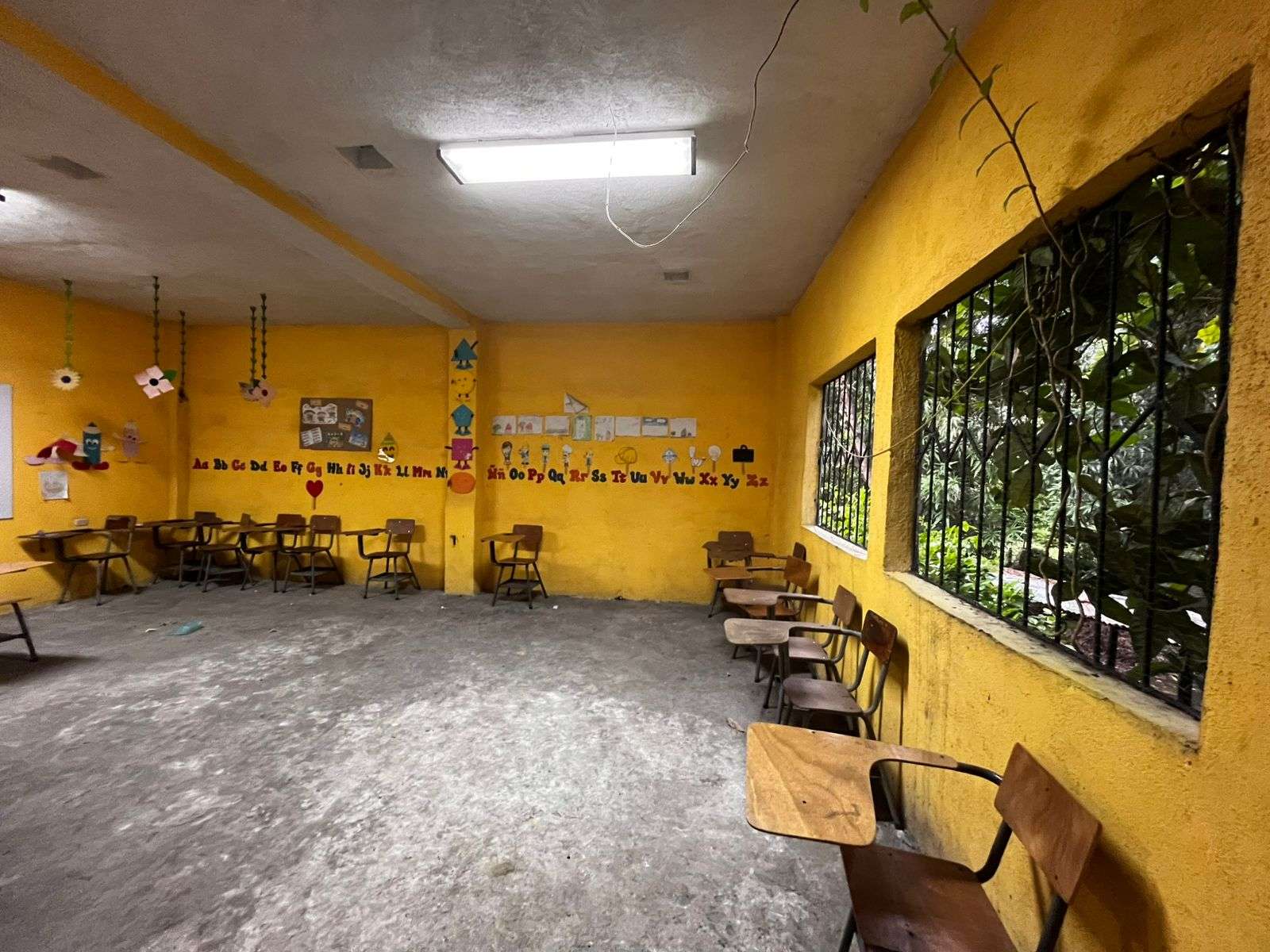 classroom with lights on, but hot.